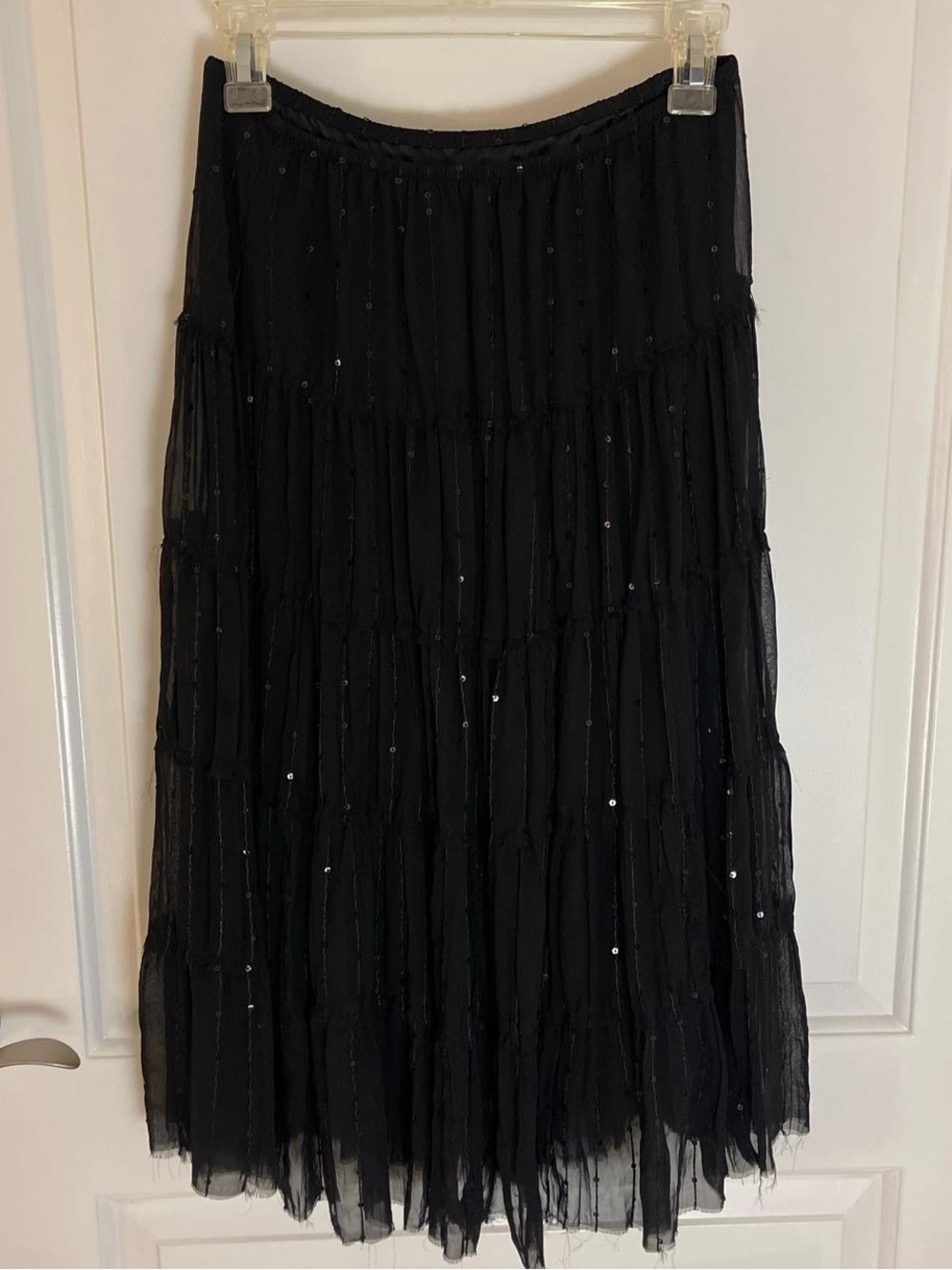 Black Tiered Sequin Maxi Skirt